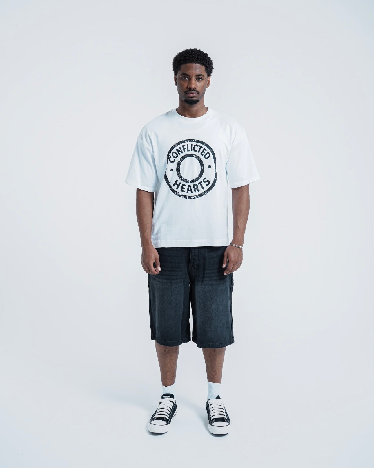 Model view of Conflicted Hearts Classic White T-Shirt